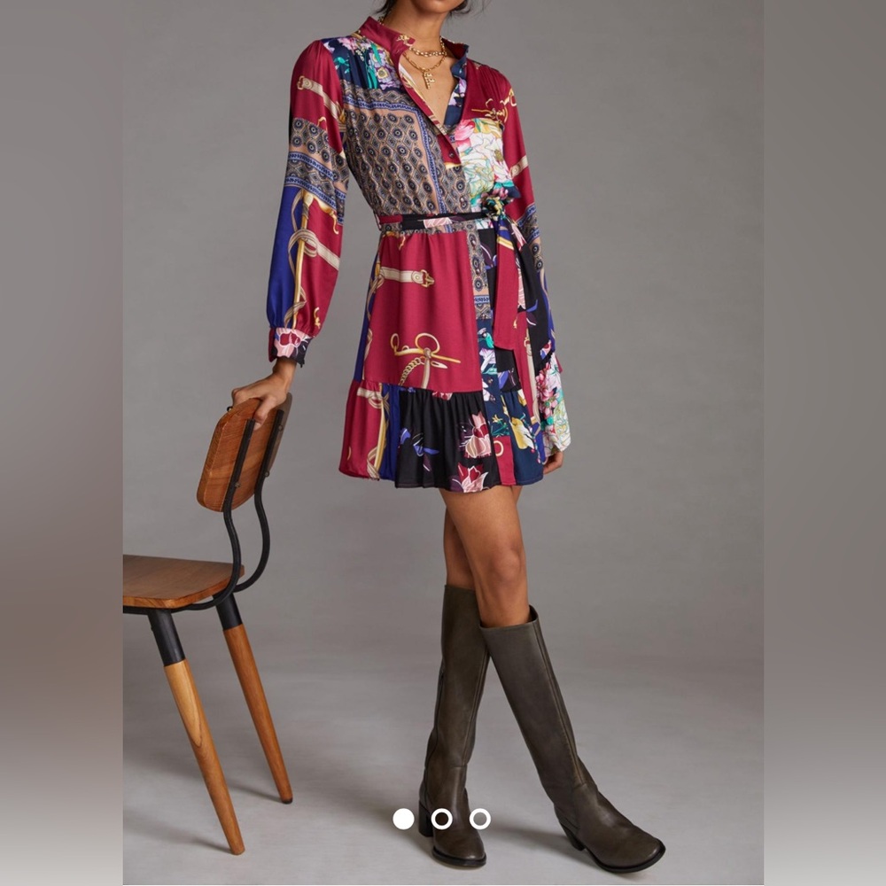 Anthropologie Abstract Contrast Mini Dress NWOT Size XS